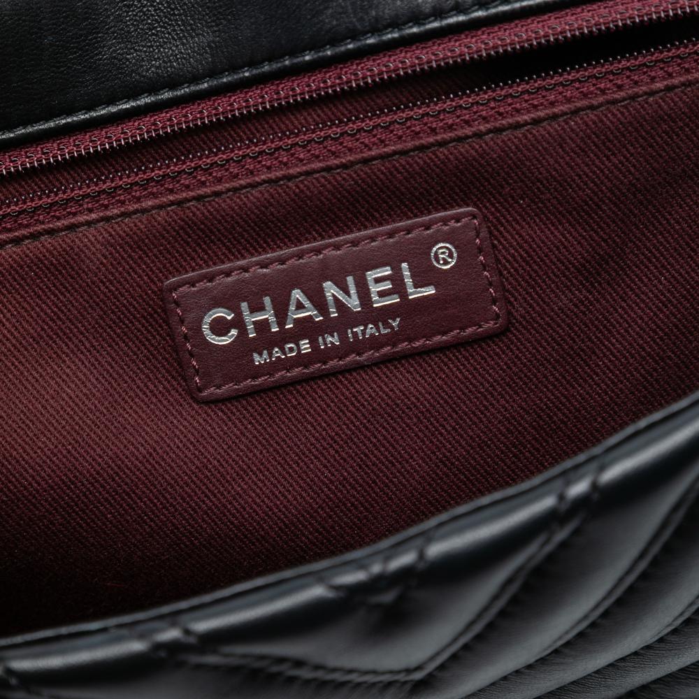 Chanel Black Lambskin Leather Leather Jumbo Classic Chevron Lambskin Double Stitch Single Flap Italy