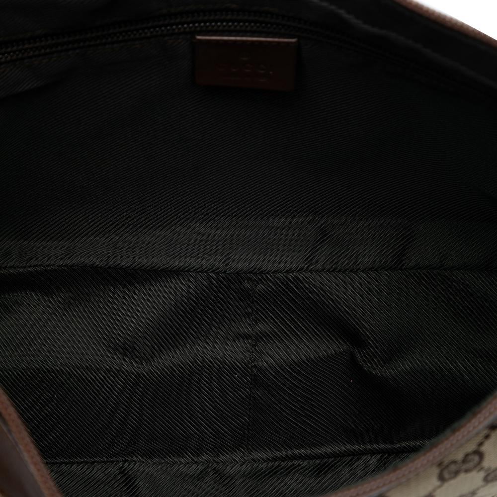Gucci B Gucci Brown Beige Canvas Fabric GG Saddle Zip Crossbody Italy