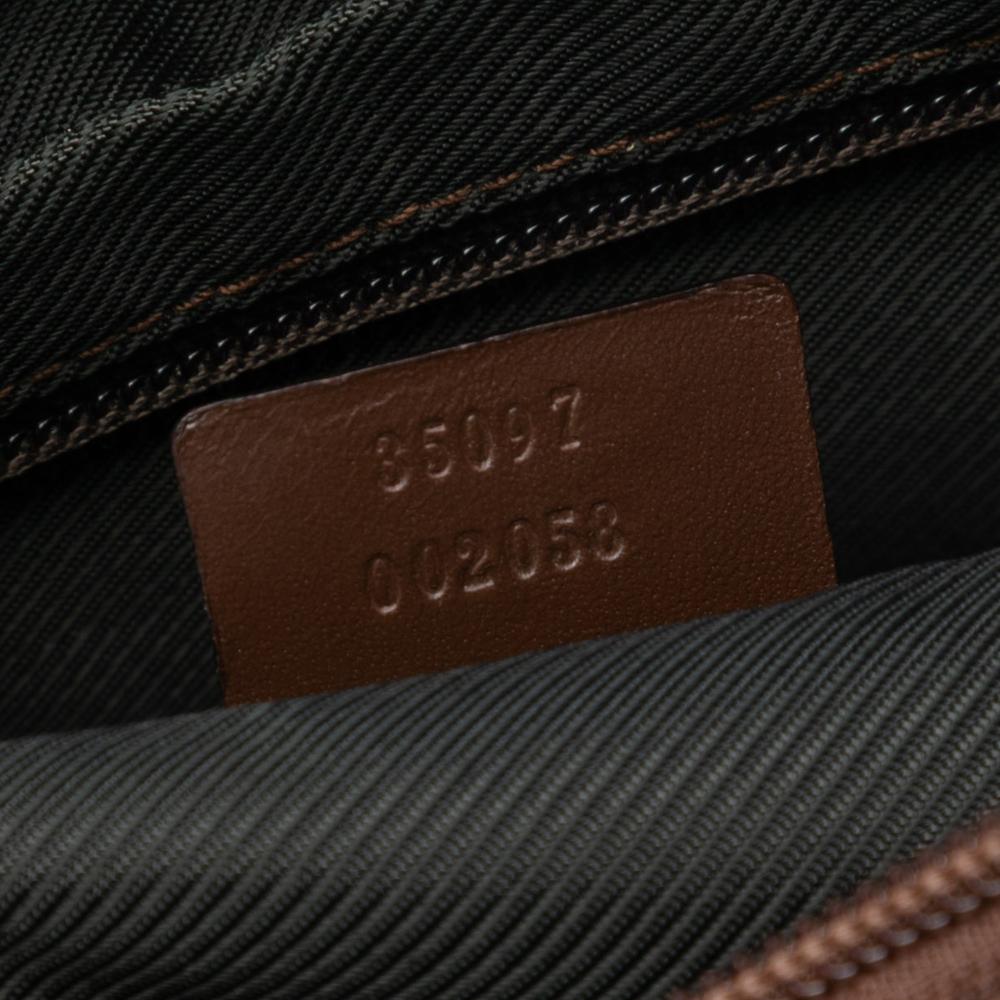 Gucci B Gucci Brown Beige Canvas Fabric GG Saddle Zip Crossbody Italy