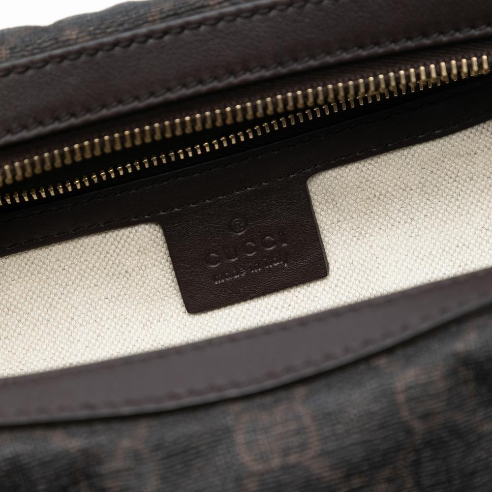 Gucci B Gucci Brown Dark Brown Coated Canvas Fabric GG Supreme Nice Shoulder Bag Italy
