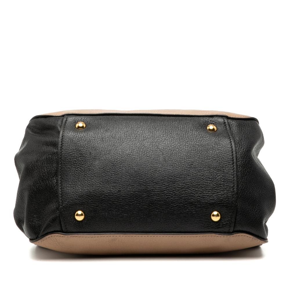 Miu Miu B Miu Miu Brown Beige with Black Goatskin Leather Bicolor Madras Satchel Italy