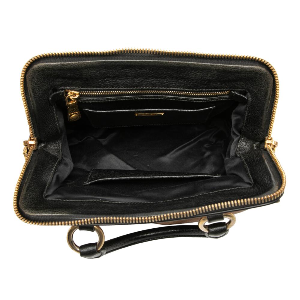 Miu Miu B Miu Miu Brown Beige with Black Goatskin Leather Bicolor Madras Satchel Italy