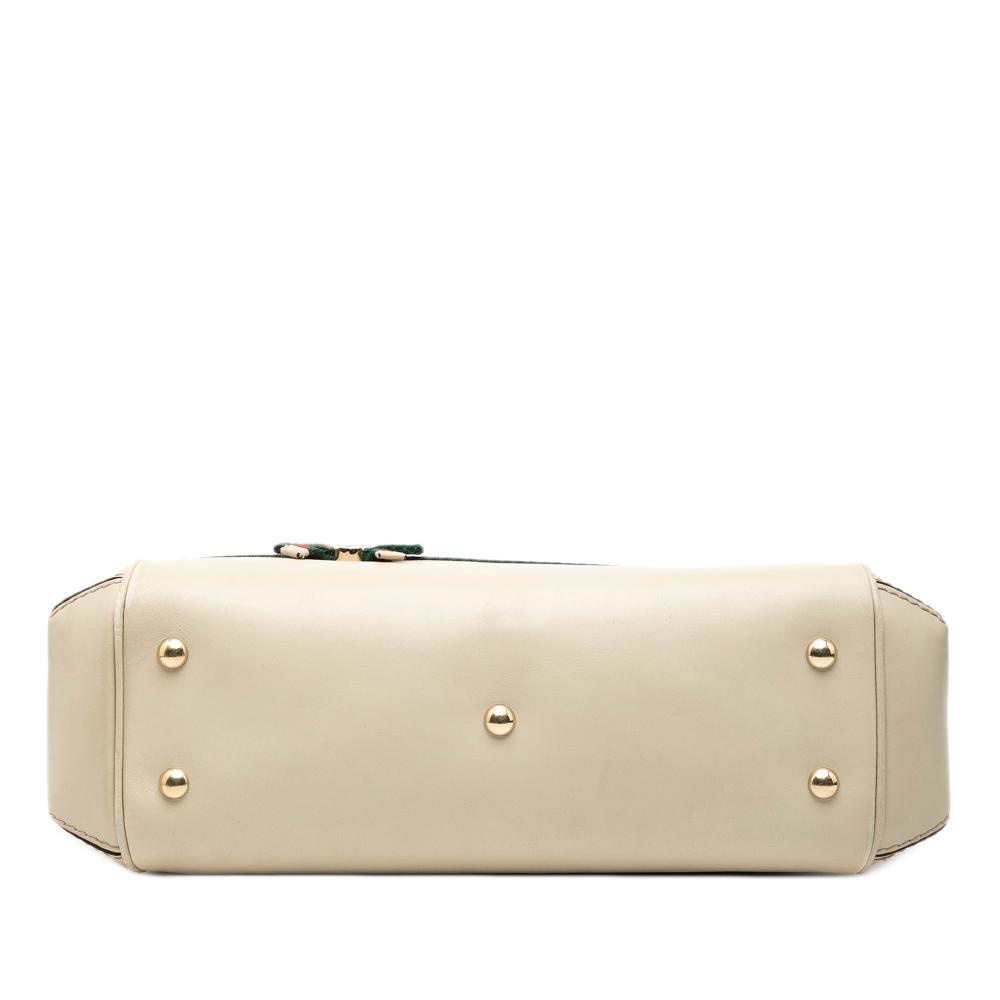 Gucci B Gucci Brown Beige with White Canvas Fabric GG Web Mayfair Satchel Italy