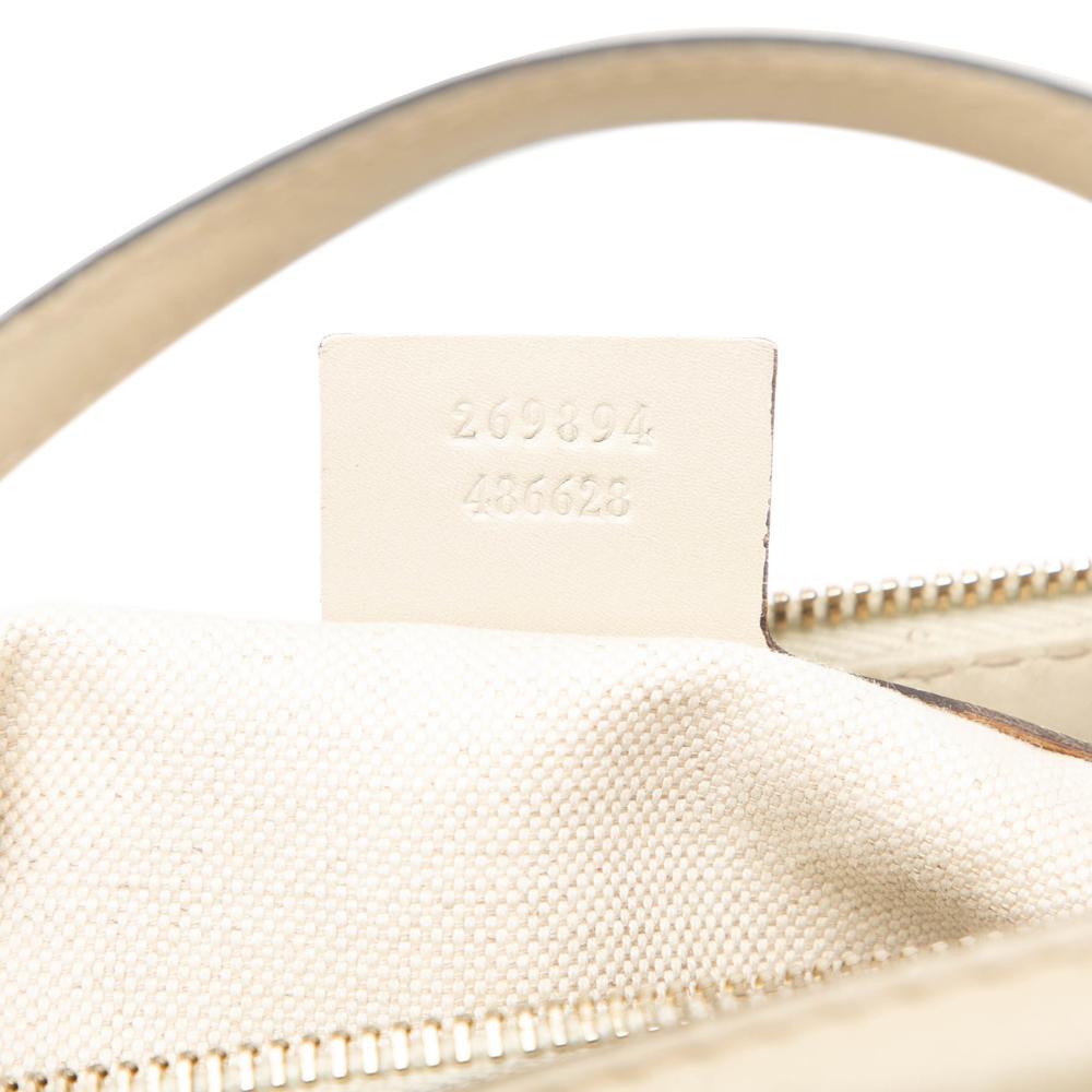 Gucci B Gucci Brown Beige with White Canvas Fabric GG Web Mayfair Satchel Italy