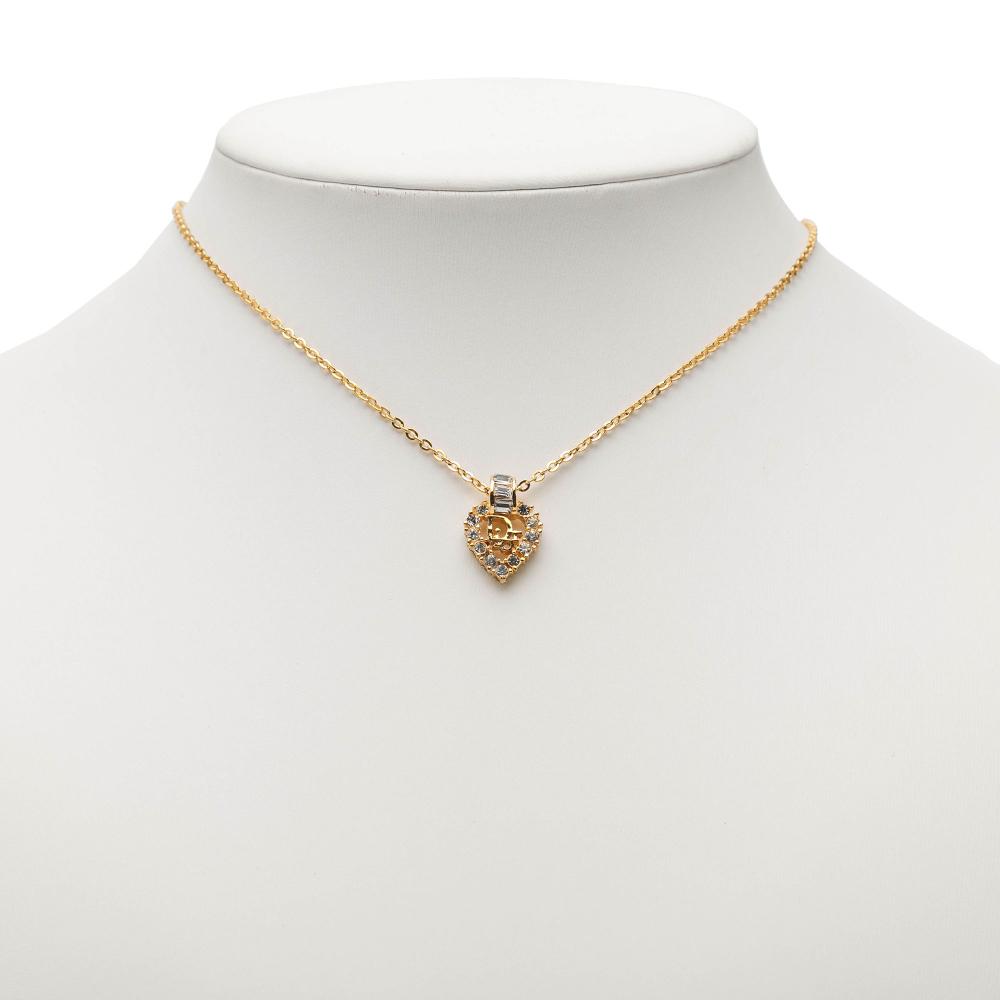 Christian Dior B Dior Gold Gold Plated Metal Rhinestone Logo Heart Pendant Necklace Germany