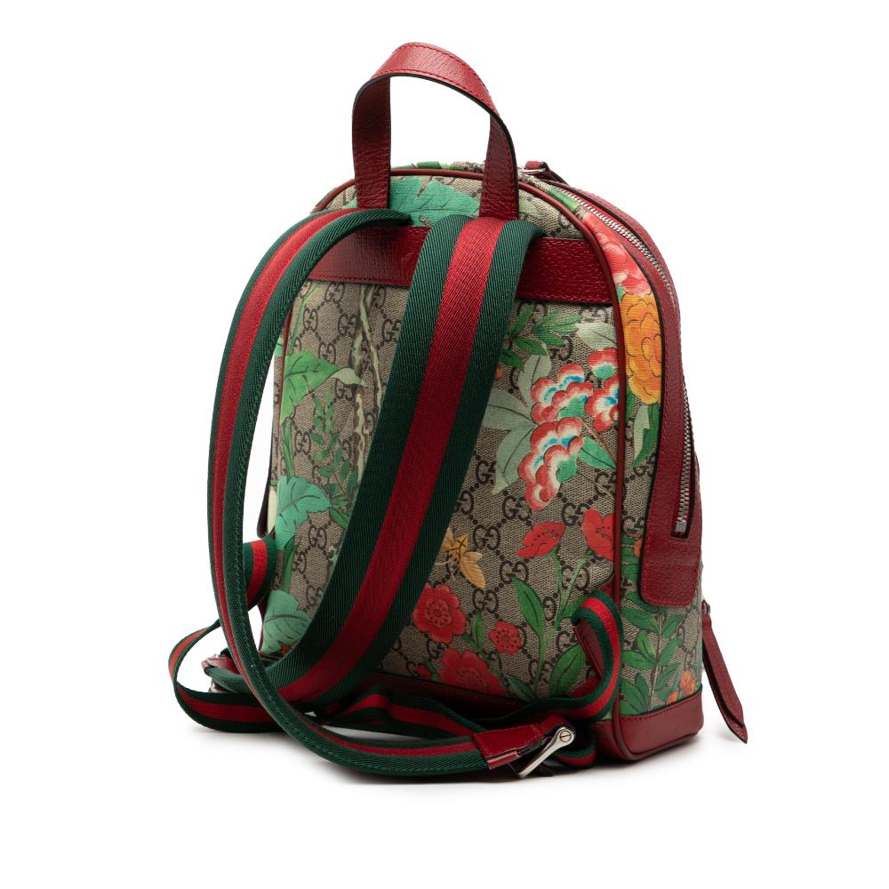 Gucci B Gucci Brown Beige with Red Coated Canvas Fabric Small GG Supreme Web Tian Backpack Italy