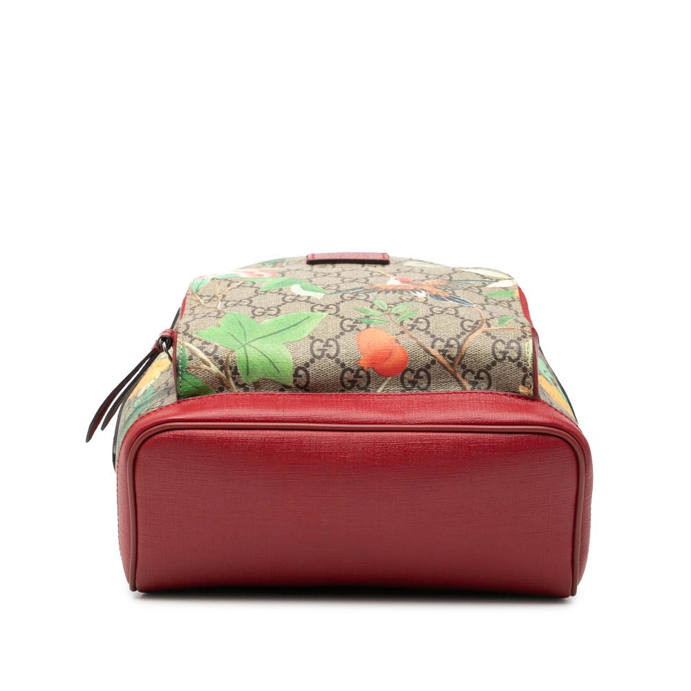 Gucci B Gucci Brown Beige with Red Coated Canvas Fabric Small GG Supreme Web Tian Backpack Italy