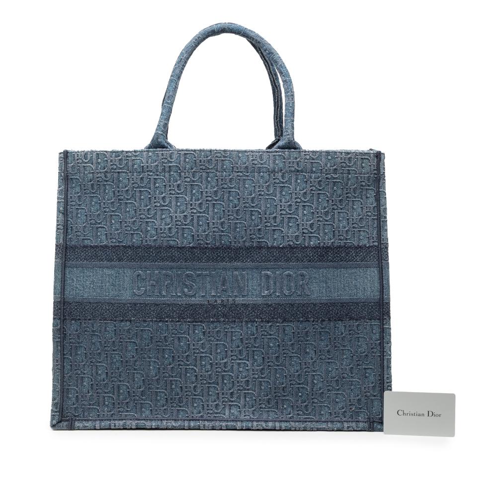 Christian Dior B Dior Blue Denim Fabric Large Oblique Book Tote Italy