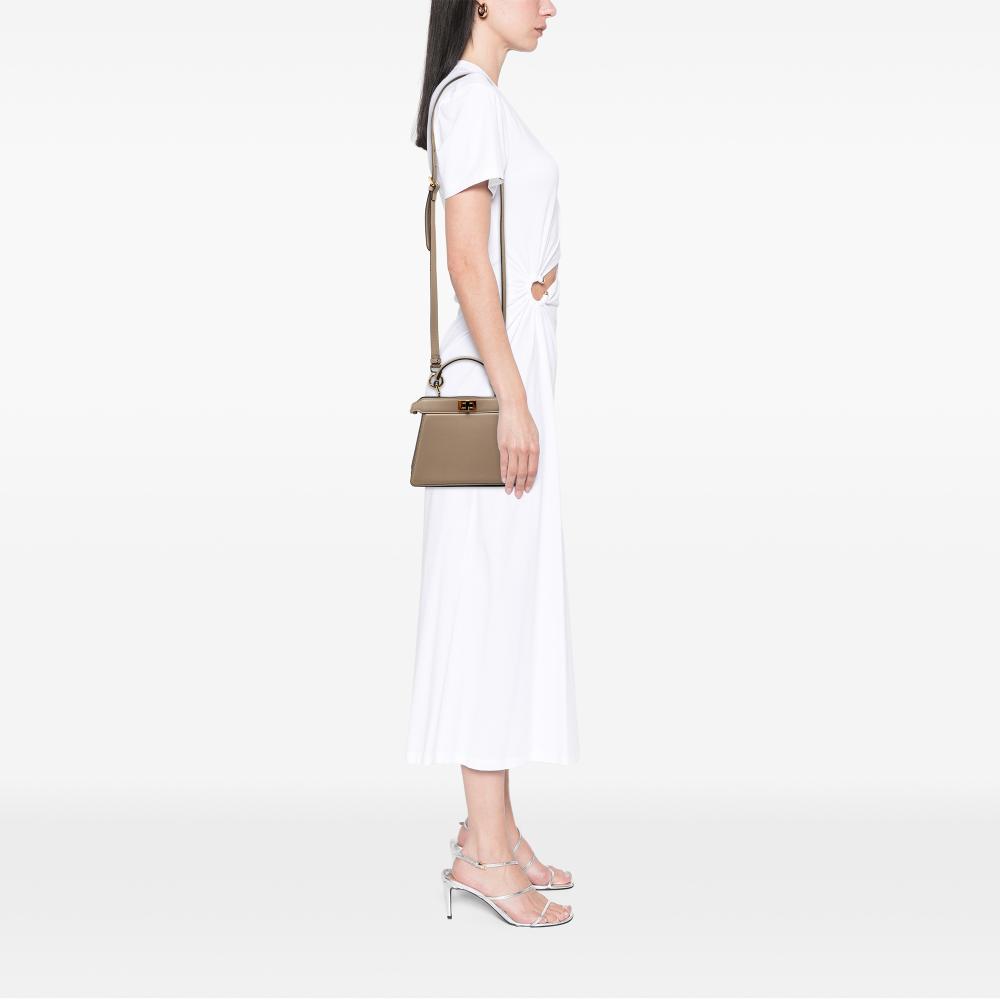 Fendi AB Fendi Brown Beige Calf Leather Petite Peekaboo ISeeU Satchel Italy