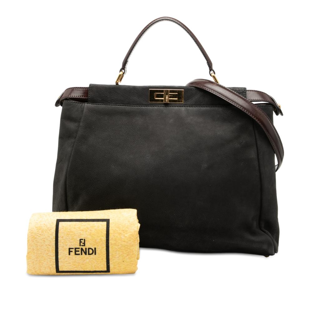 Fendi B Fendi Brown Dark Brown Nubuck Leather Leather Large Nubuck Peekaboo Iconic Satchel Italy