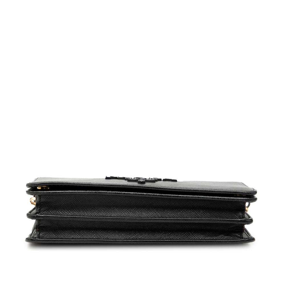 Prada B Prada Black Saffiano Leather Lux Monochrome Wallet on Chain Italy