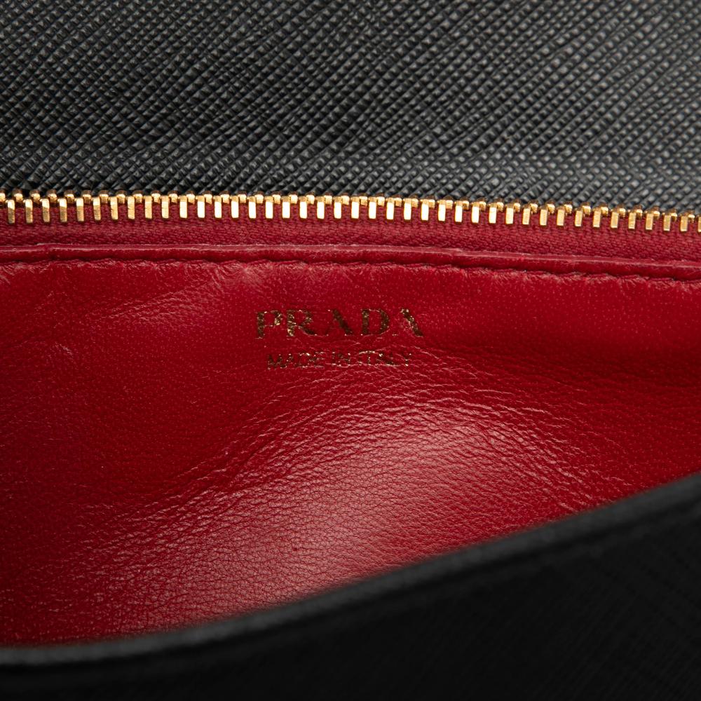 Prada B Prada Black Saffiano Leather Lux Monochrome Wallet on Chain Italy