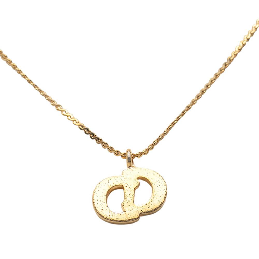 Christian Dior B Dior Gold Gold Plated Metal Rhinestone CD Logo Pendant Necklace Germany