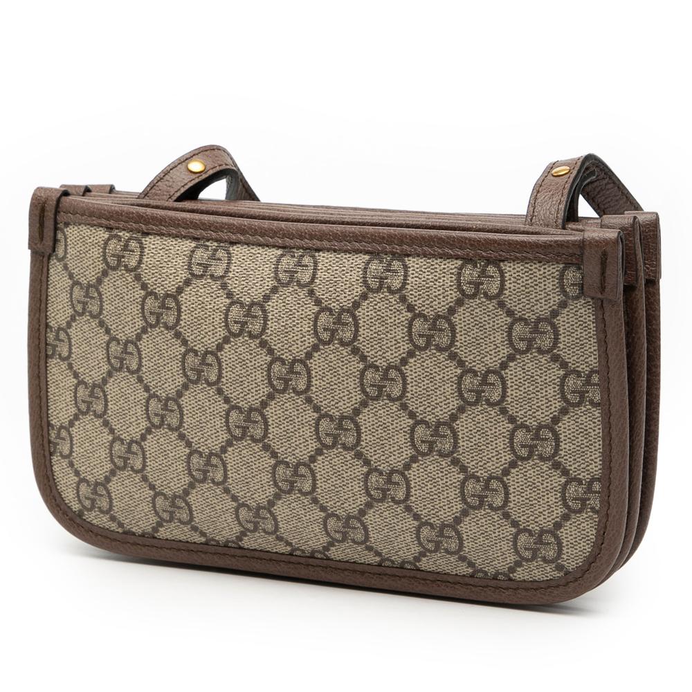 Gucci AB Gucci Brown Coated Canvas Fabric GG Supreme Web Ophidia Crossbody Italy