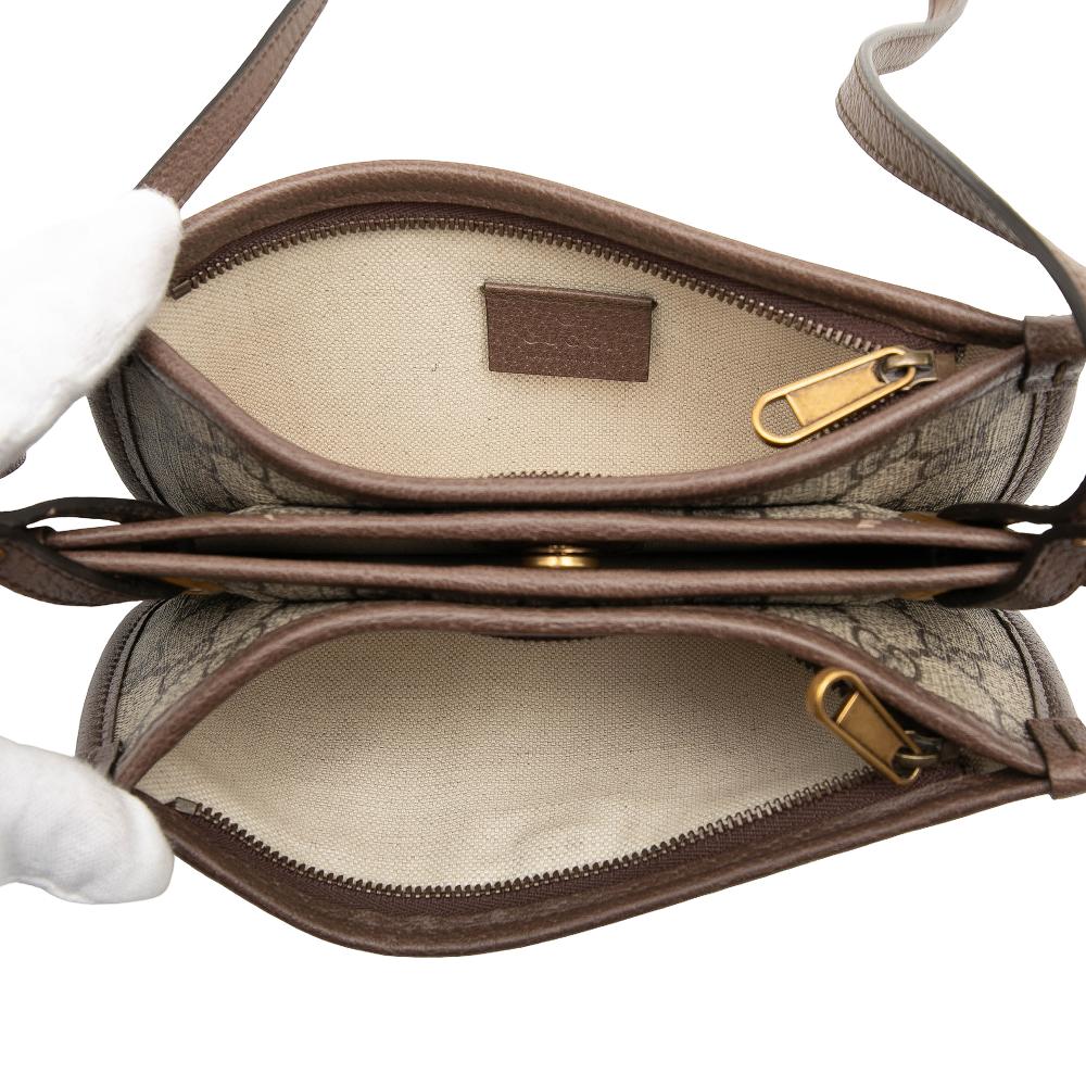Gucci AB Gucci Brown Coated Canvas Fabric GG Supreme Web Ophidia Crossbody Italy