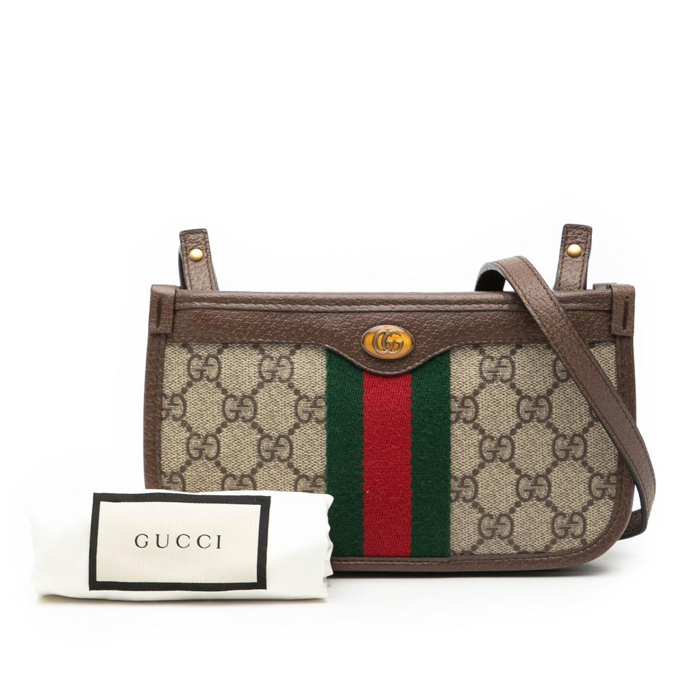 Gucci AB Gucci Brown Coated Canvas Fabric GG Supreme Web Ophidia Crossbody Italy