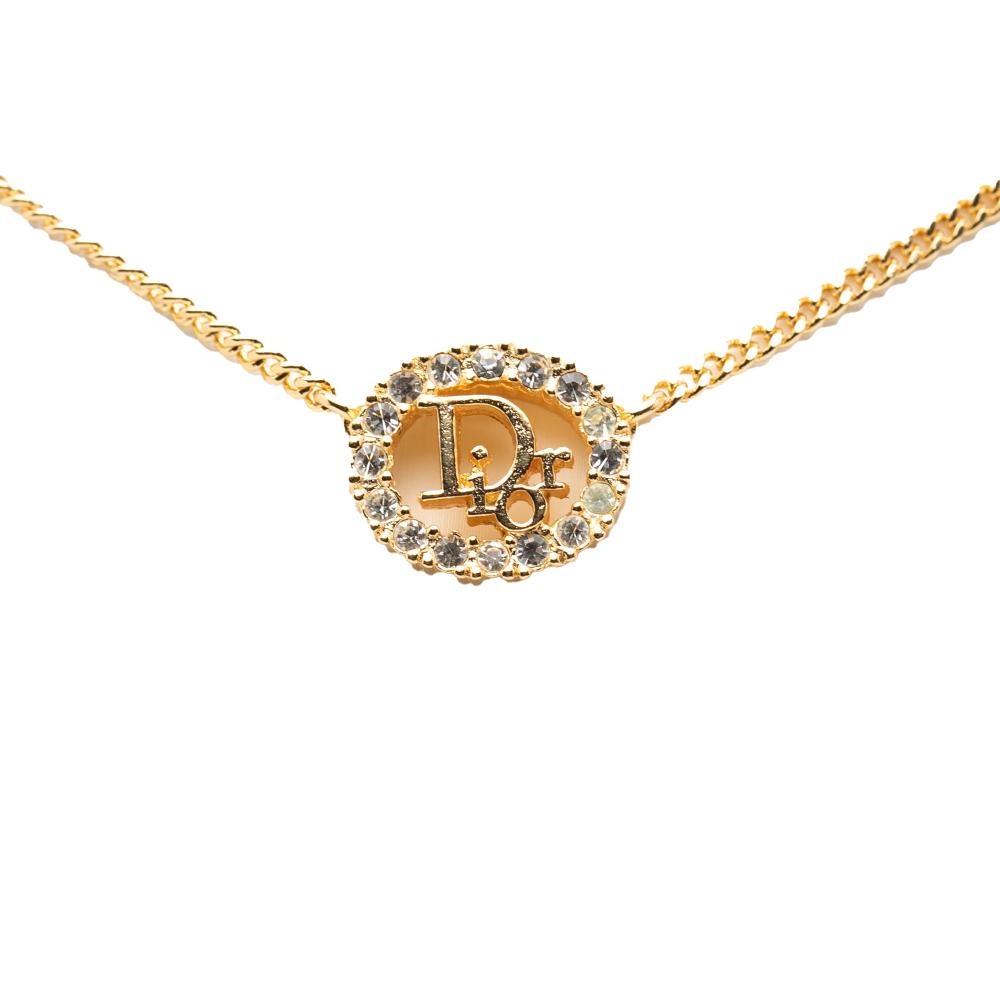 Christian Dior B Dior Gold Gold Plated Metal Rhinestone CD Logo Pendant Necklace France