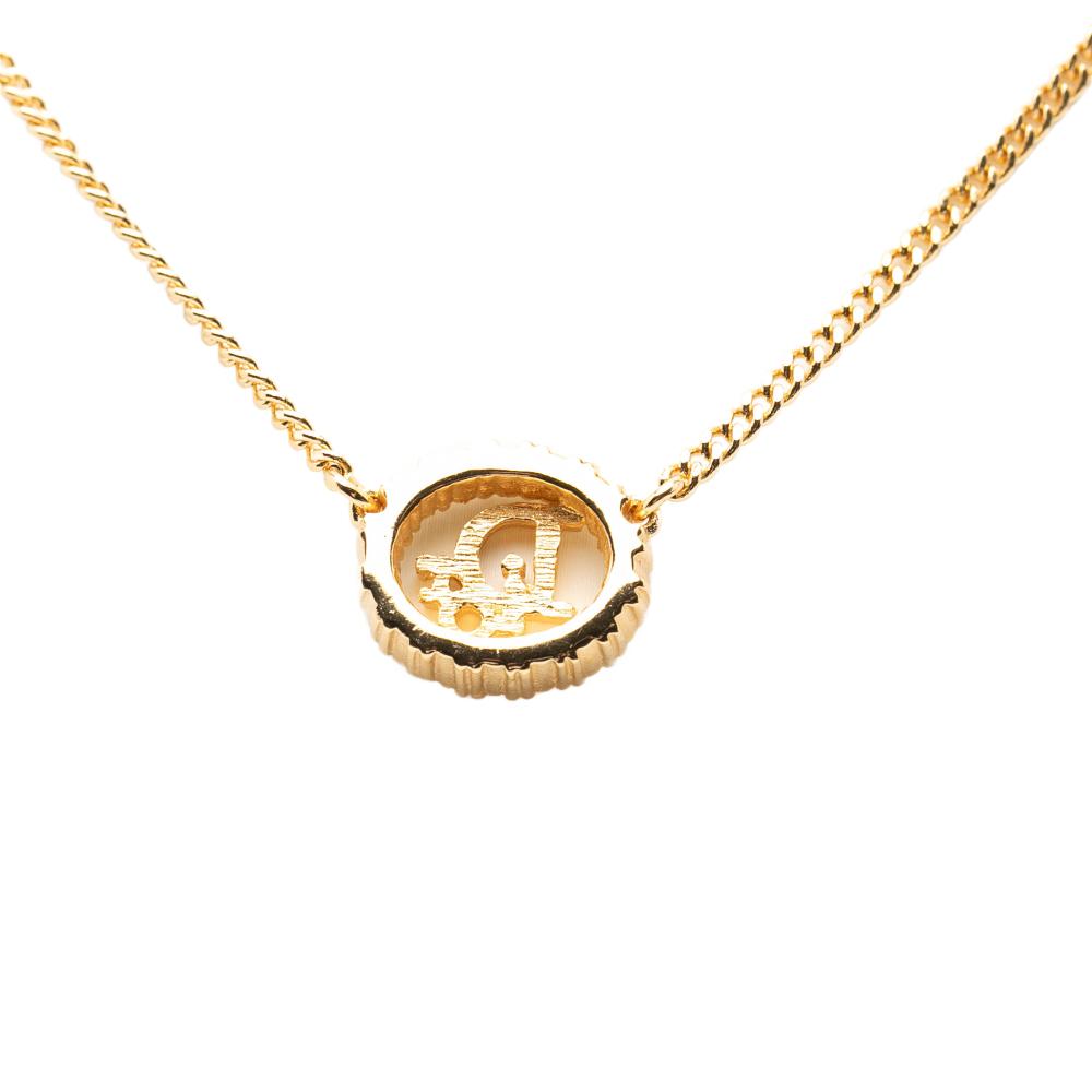 Christian Dior B Dior Gold Gold Plated Metal Rhinestone CD Logo Pendant Necklace France