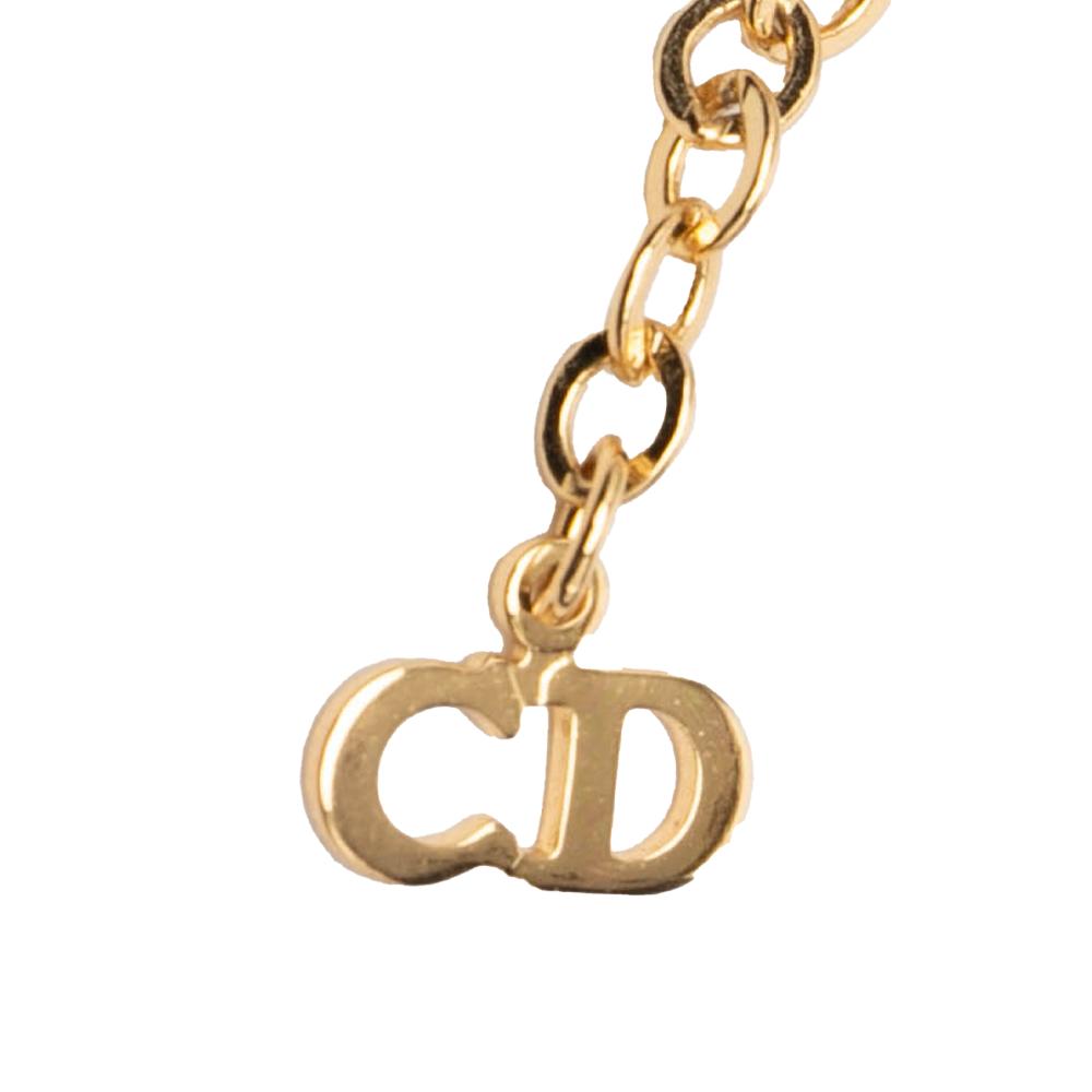 Christian Dior B Dior Gold Gold Plated Metal Rhinestone CD Logo Pendant Necklace France