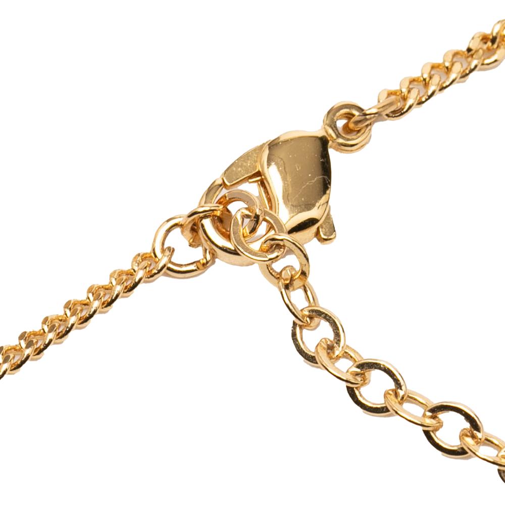 Christian Dior B Dior Gold Gold Plated Metal Rhinestone CD Logo Pendant Necklace France