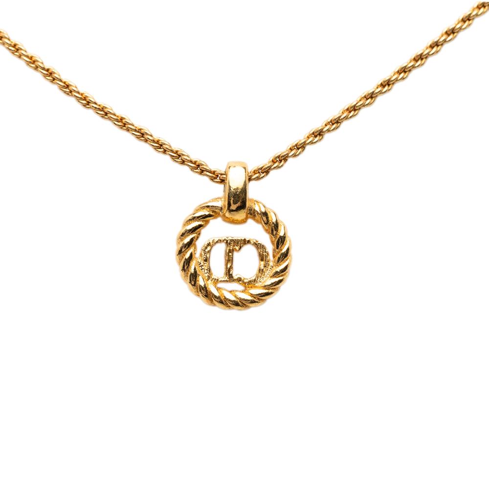 Christian Dior B Dior Gold Gold Plated Metal CD Logo Pendant Rope Chain Necklace Germany