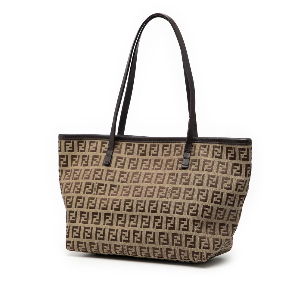 Fendi B Fendi Brown Beige Canvas Fabric Zucchino Tote Italy