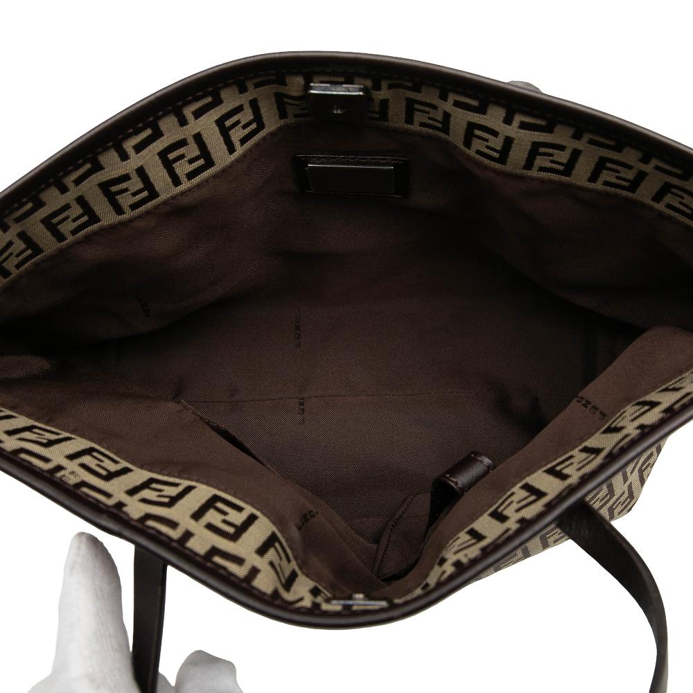 Fendi B Fendi Brown Beige Canvas Fabric Zucchino Tote Italy