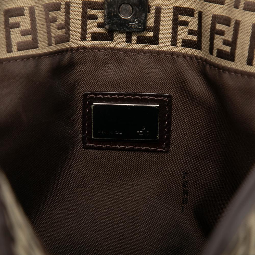 Fendi B Fendi Brown Beige Canvas Fabric Zucchino Tote Italy