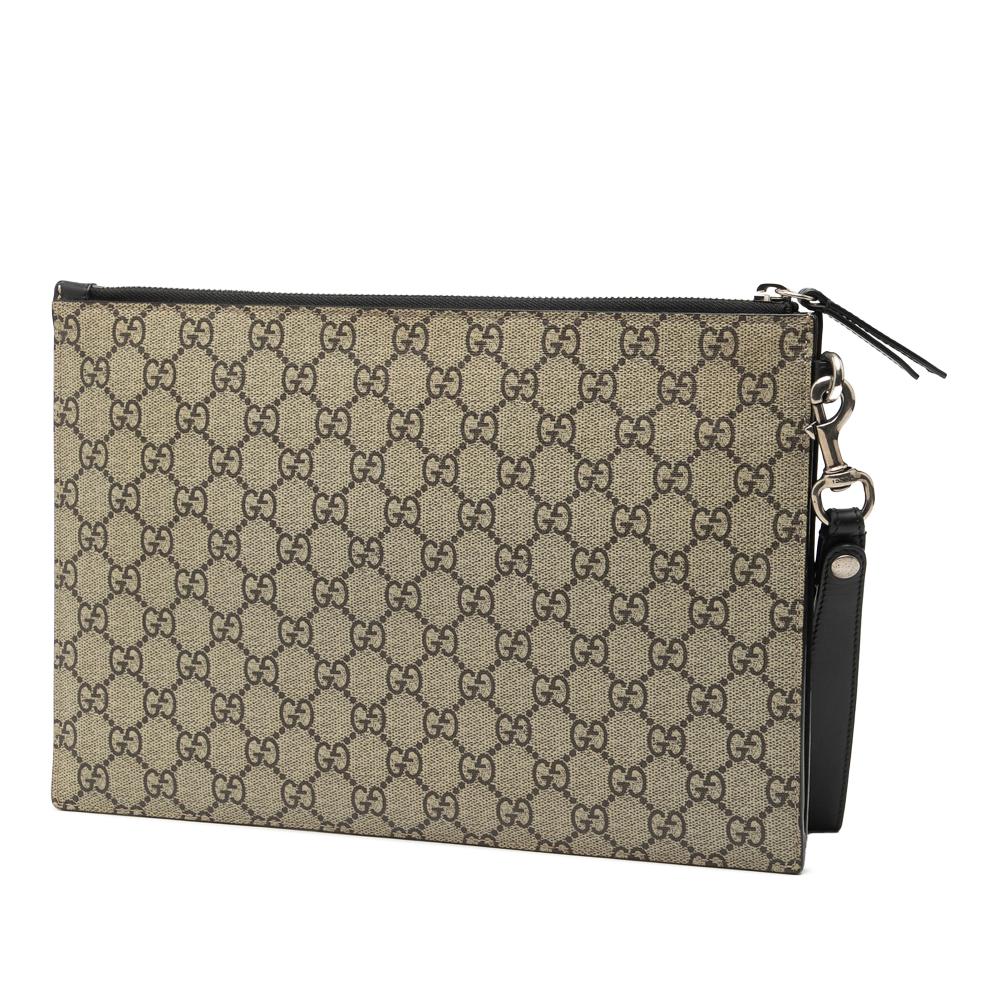 Gucci B Gucci Brown Coated Canvas Fabric GG Supreme Tiger Clutch Italy