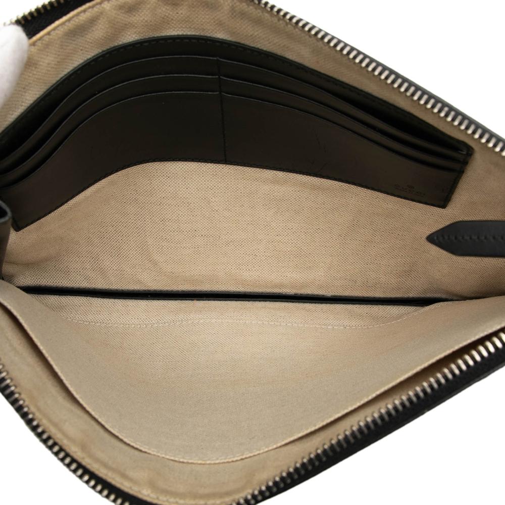 Gucci B Gucci Brown Coated Canvas Fabric GG Supreme Tiger Clutch Italy