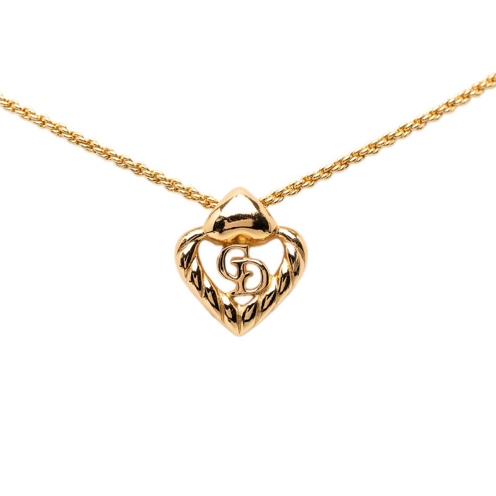 Christian Dior AB Dior Gold Gold Plated Metal CD Logo Heart Necklace Germany