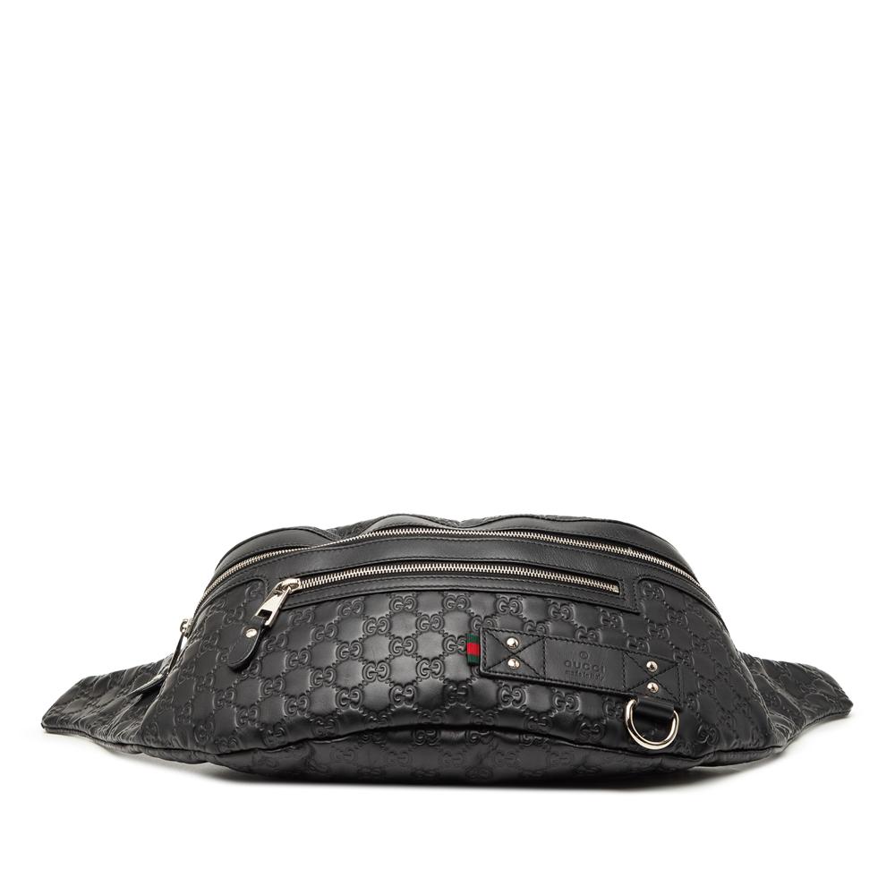 Gucci AB Gucci Black Calf Leather Guccissima Web Belt Bag Italy