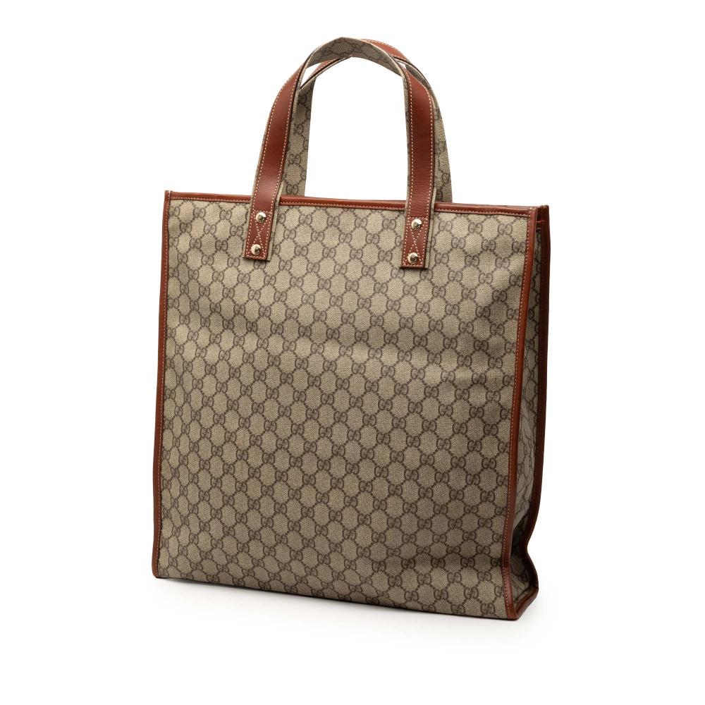Gucci B Gucci Brown Beige Coated Canvas Fabric GG Supreme Web Tote Italy