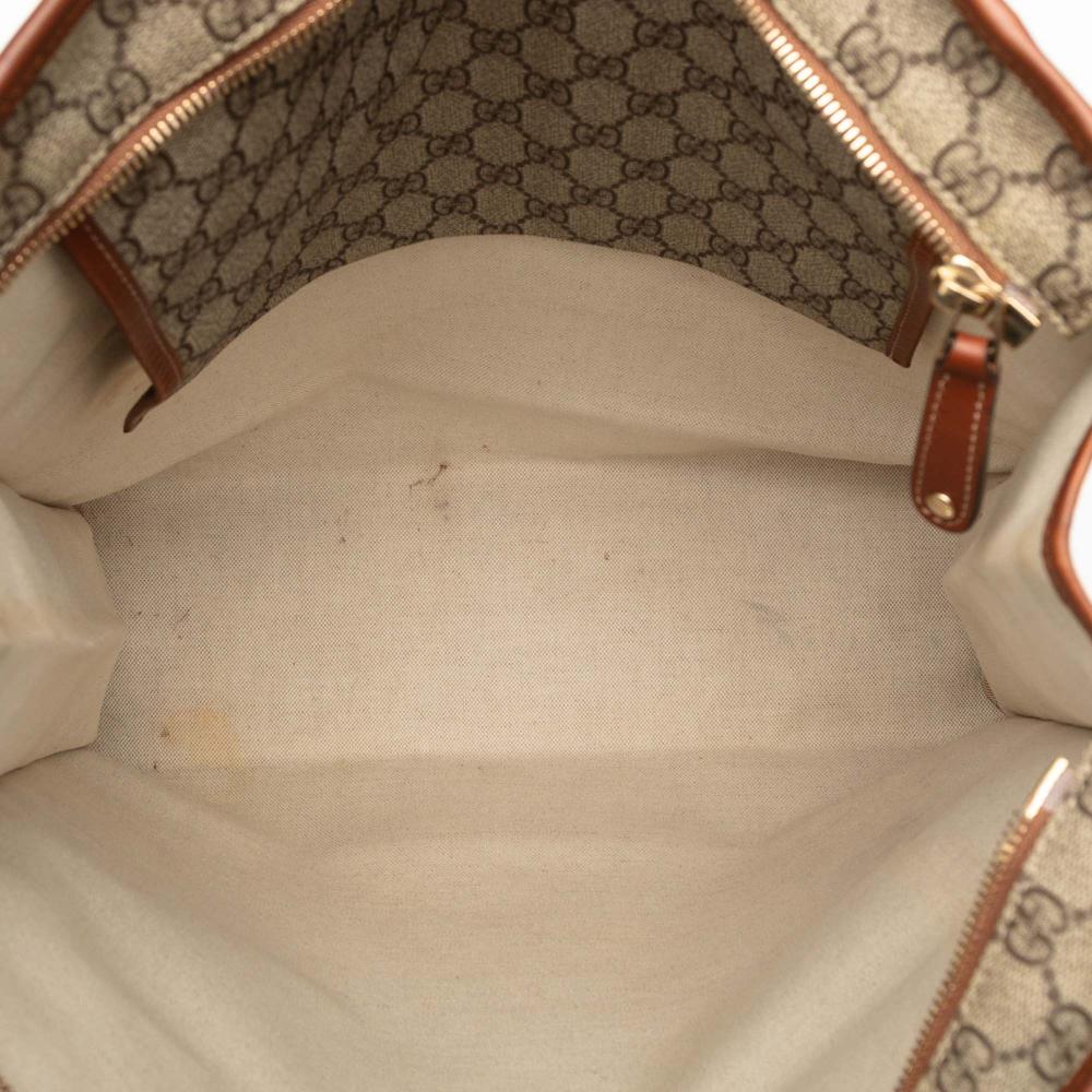 Gucci B Gucci Brown Beige Coated Canvas Fabric GG Supreme Web Tote Italy