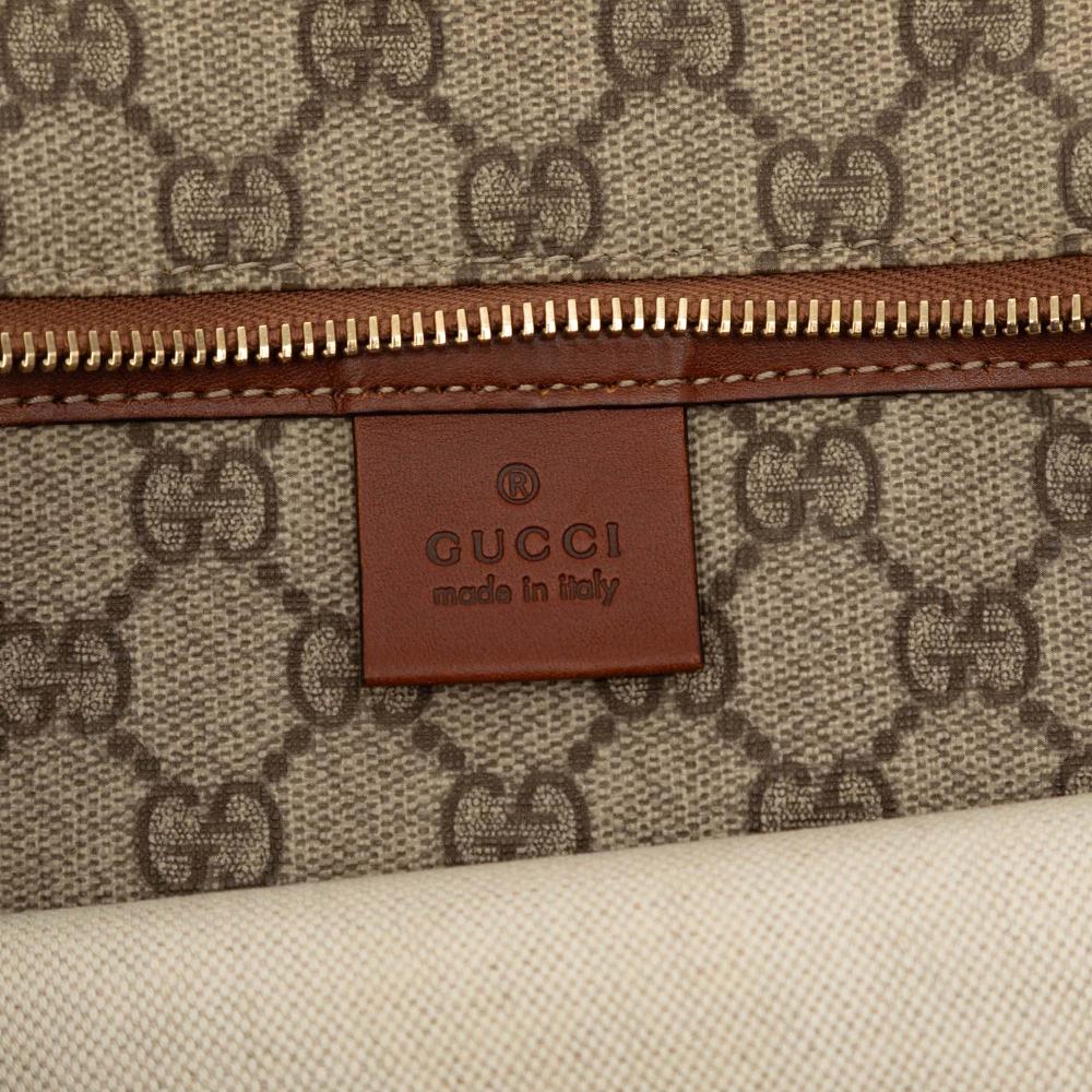 Gucci B Gucci Brown Beige Coated Canvas Fabric GG Supreme Web Tote Italy