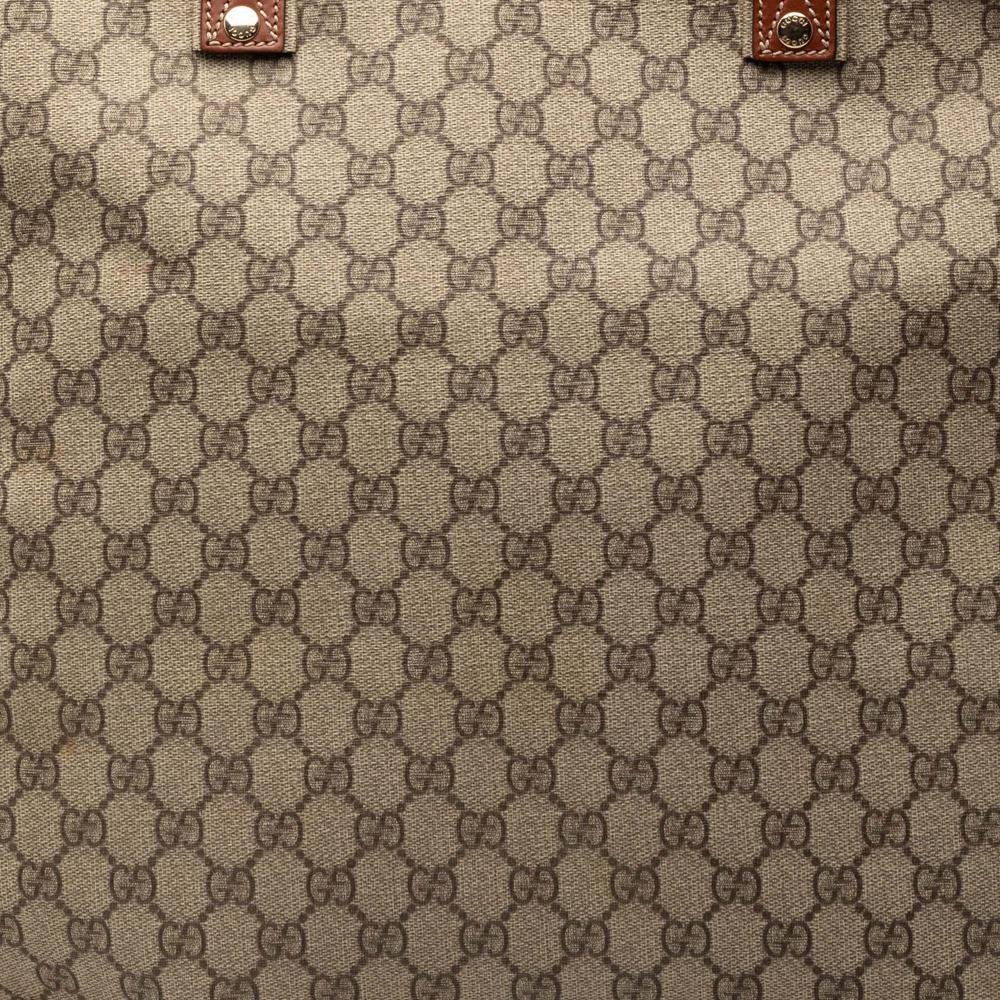 Gucci B Gucci Brown Beige Coated Canvas Fabric GG Supreme Web Tote Italy