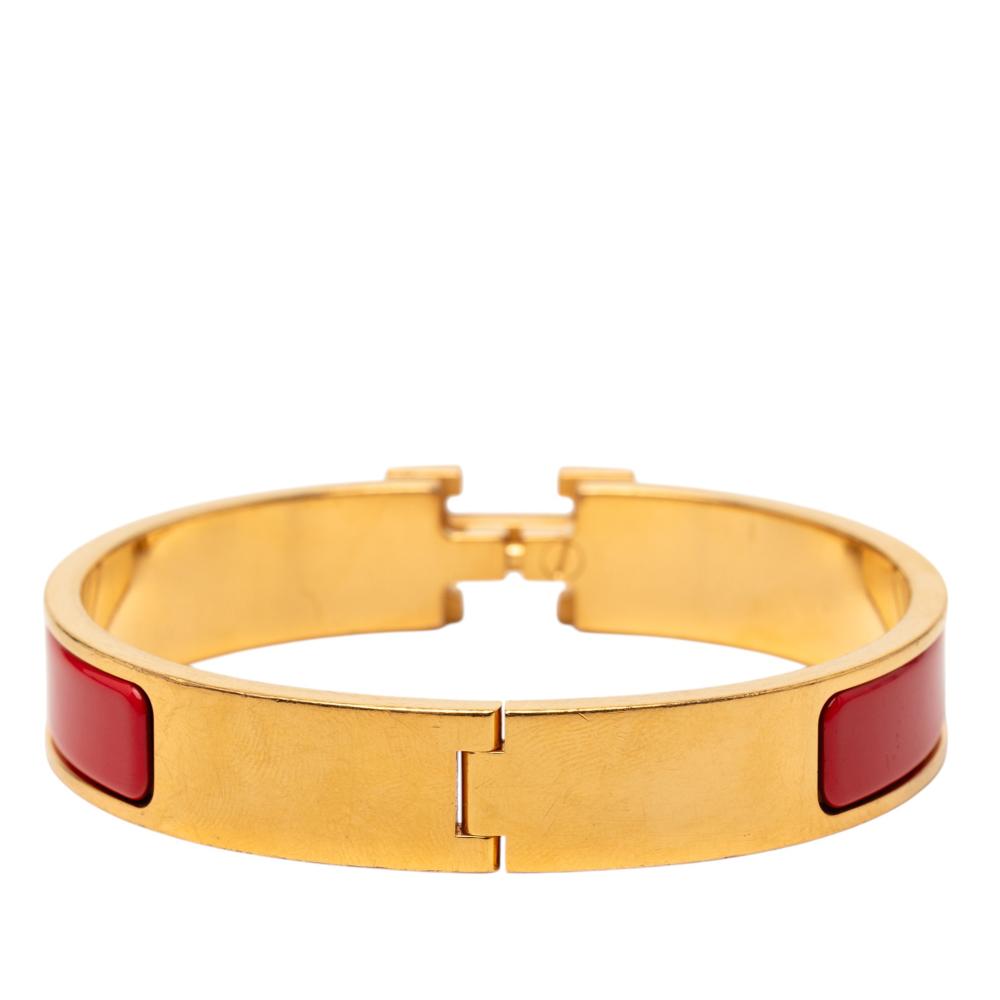 Hermès B Hermès Red with Gold Enamel Other Narrow Clic H Bracelet PM France