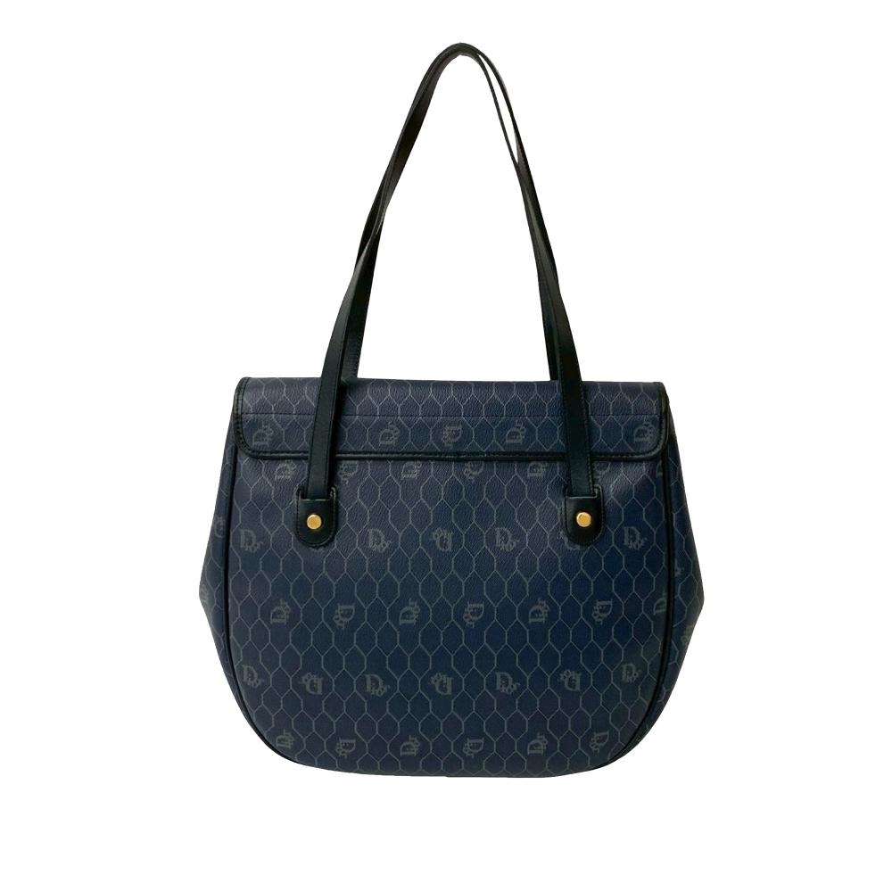 Christian Dior AB Dior Blue Navy Coated Canvas Fabric Honeycomb Shoulder Bag France