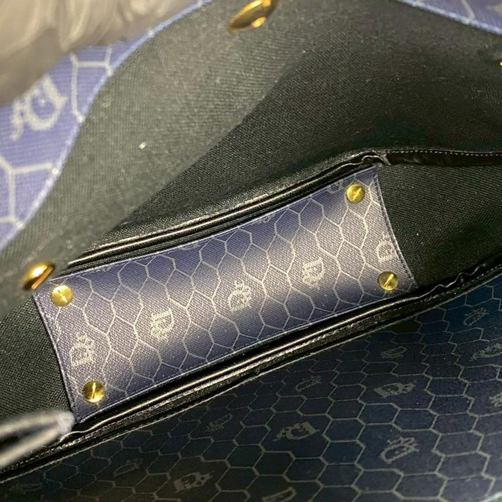 Christian Dior AB Dior Blue Navy Coated Canvas Fabric Honeycomb Shoulder Bag France