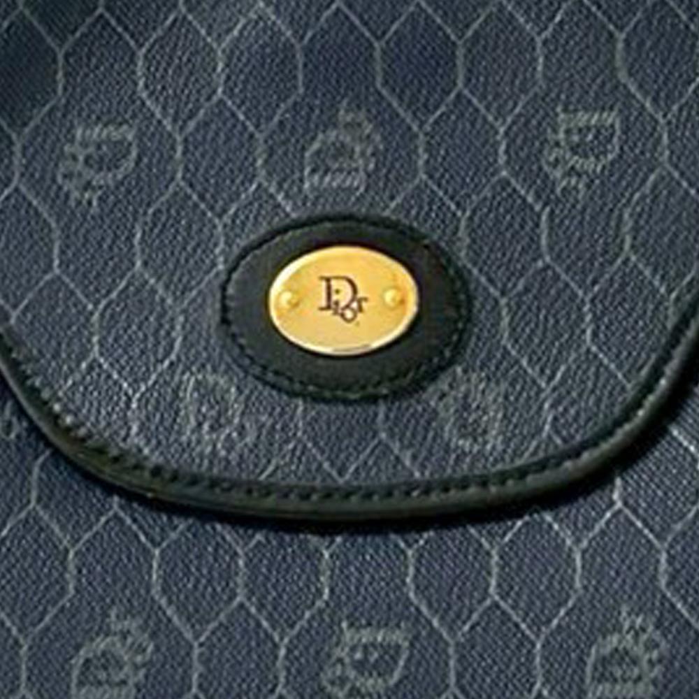 Christian Dior AB Dior Blue Navy Coated Canvas Fabric Honeycomb Shoulder Bag France