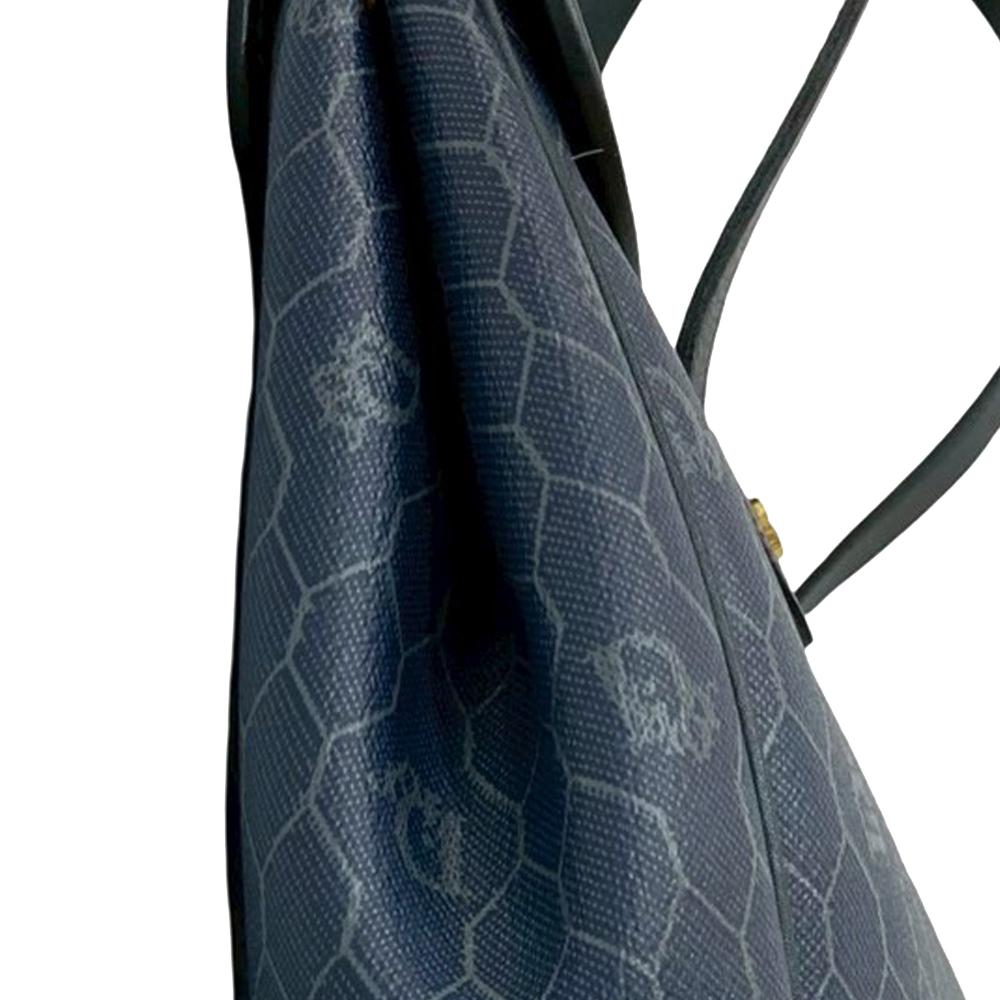 Christian Dior AB Dior Blue Navy Coated Canvas Fabric Honeycomb Shoulder Bag France