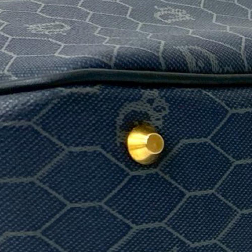 Christian Dior AB Dior Blue Navy Coated Canvas Fabric Honeycomb Shoulder Bag France