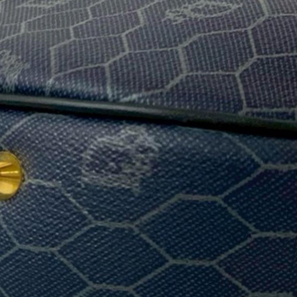 Christian Dior AB Dior Blue Navy Coated Canvas Fabric Honeycomb Shoulder Bag France