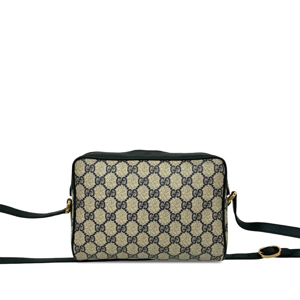 Gucci B Gucci Brown Beige with Multi Coated Canvas Fabric GG Supreme Web Crossbody Italy