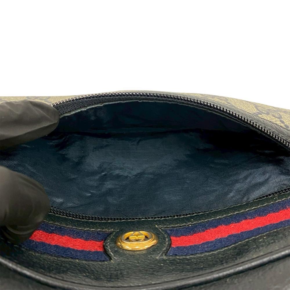 Gucci B Gucci Brown Beige with Multi Coated Canvas Fabric GG Supreme Web Crossbody Italy