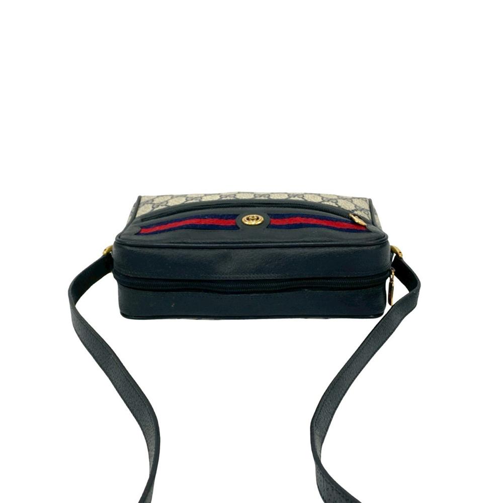 Gucci B Gucci Brown Beige with Multi Coated Canvas Fabric GG Supreme Web Crossbody Italy