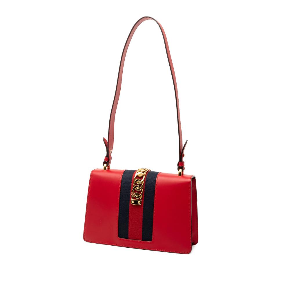 Gucci AB Gucci Red Calf Leather Small Sylvie Web Satchel Italy