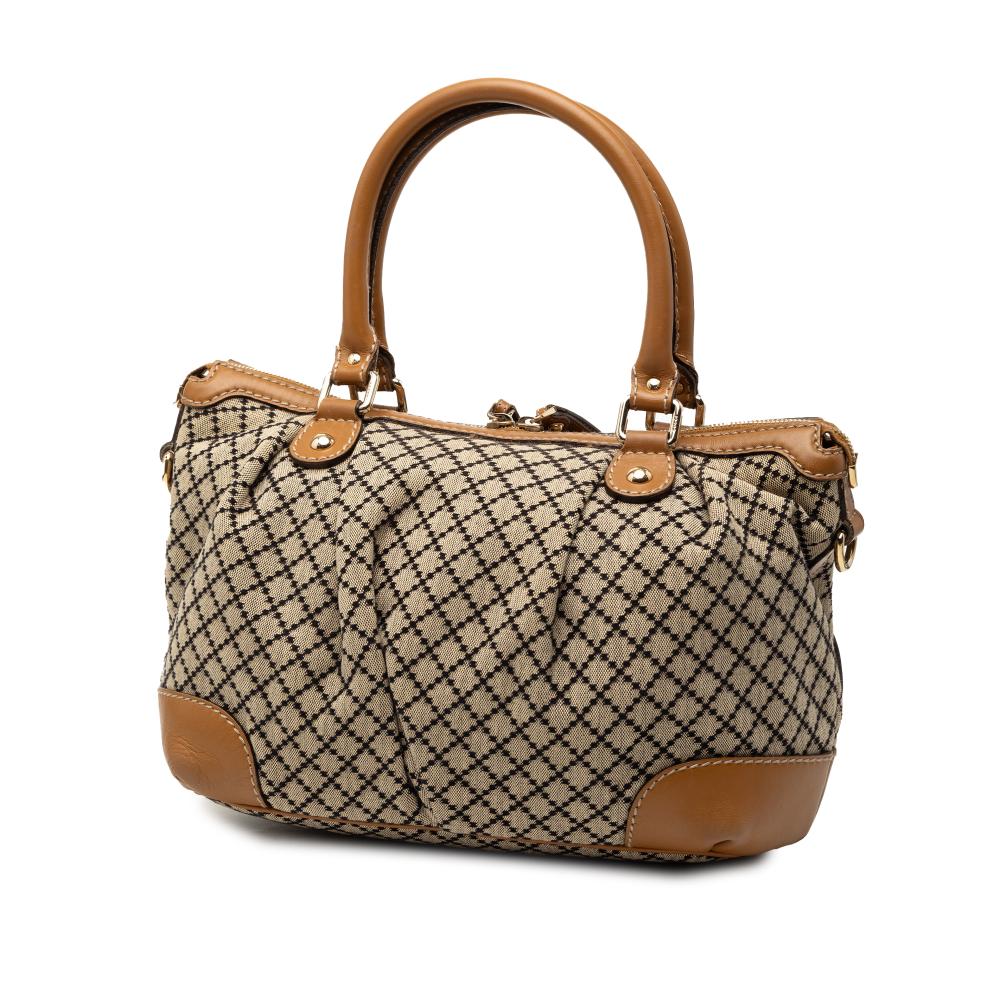 Gucci B Gucci Brown Beige Canvas Fabric Diamante Sukey Satchel Italy