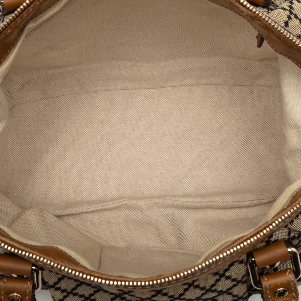 Gucci B Gucci Brown Beige Canvas Fabric Diamante Sukey Satchel Italy