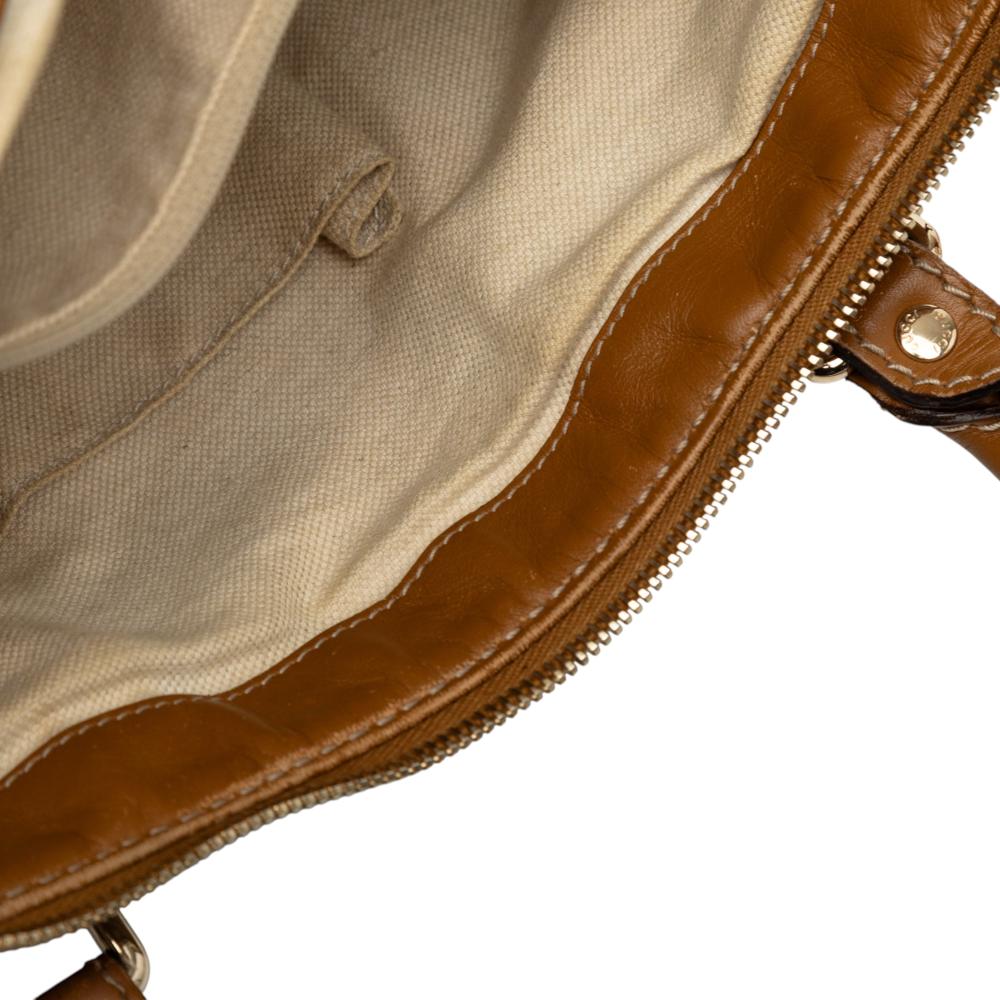 Gucci B Gucci Brown Beige Canvas Fabric Diamante Sukey Satchel Italy